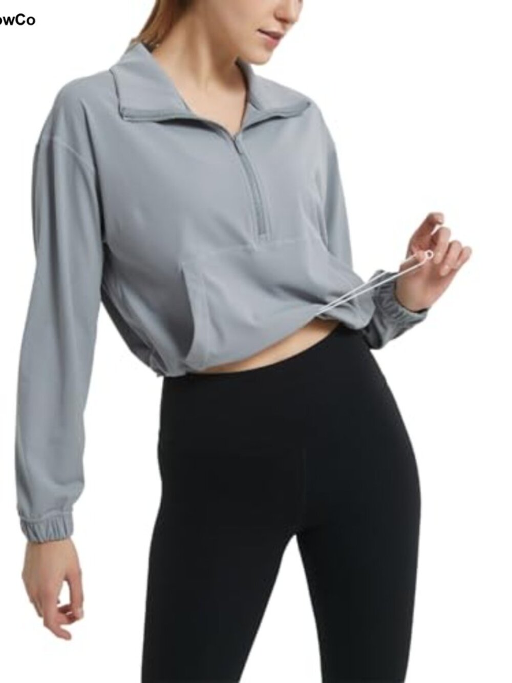 Women's Half Zip Cropped Athletic Jacket Long Sleeve Workout Pullover